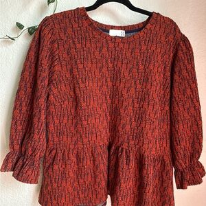 Ro & De Red and Black Textured Blouse